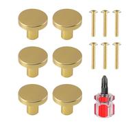 YCSHIPO 6 Pcs Round Brass Cabinet Knobs, Gold Drawer Knobs for Kitchen & Wardrobe, Durable Stainless Steel Single Hole Handle with Screws, 20mmx25mm