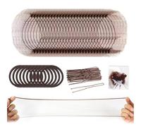 YCSHIPO 80 Pcs Brown Hair Net & Pin Set, 30pcs Elastic Edge Invisible Hair Nets, 40pcs Coffee U Shape Bun Pins and10pcs Elastic Bands for Women