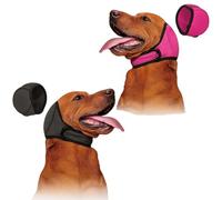 YcsRnn 2 Pcs Dog Ear Defenders, Adjustable Dog Ear Protectors, Noise Protection Comfortable Quiet Dogs Calming Hood Ear Head Wrap Cups for Bath Grooming Thunder Fireworks (Grey Rose Red, L)