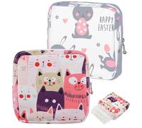 YcsRnn 2 Pcs First Period Kit for Girls, Sanitary Pad Storage Bag, Period Bag - Cute Bunny & Cat Design Discreet Pouch Set for Teens (White & Pink) - Essential Puberty Gift