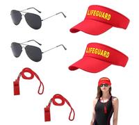 YcsRnn 6 Pcs Baywatch Costume, Include Lifeguard Hat,Whistle,Sunglasses,Lifeguard Fancy Dress for Adults Pool Party