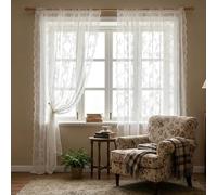 YcsRnn Net Curtains for Windows, French Lace Sheer Panels for Light Control and Privacy, White Net Curtains for Kitchen Bedroom Living Room, Size 75cm by 200cm, 1 Piece