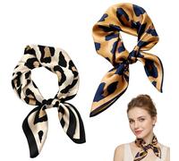YcsRnn Silk Scarf and Neck Scarf for Women, Two-Piece Set in Black White and Coffee Brown, Versatile Accessory for Daily Wear, Dimensions 70 by 70 cm