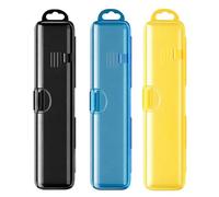 YcsRnn Travel Toothbrush Holder, Portable Toothbrush Case with Secure Seal, Compact Design for Business Trips and Outdoor Activities, Set of Three Square Cases in Black Blue Green