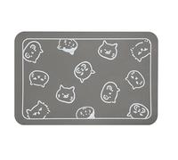 YCT Cat Food Mat, Cat Mat for Food and Water, Pet Feeding Mat, Non-Slip Super Absorbent, with Multiple cat Heads Logo, 18.1 x 11.8 inches, Light Grey