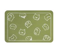 YCT Cat Food Mat, Cat Mat for Food and Water, Pet Feeding Mat, Non-Slip Super Absorbent, with Multiple cat Heads Logo, 18.1 x 11.8 inches, Green