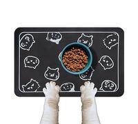 YCT Cat Food Mat for Pet Dogs - Non-Slip Super Absorbent, with Multiple Cat Heads Logo, 18.1 x 11.8 Inches, Black