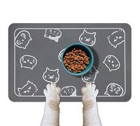 YCT Pet Feeding Mat Diatomaceous Earth Leather Mat, Non-Slip No-Rinse Cat and Dog Mat Super Absorbent and Stain Free, Resting and Sleeping Mat, With Multiple cat heads Logo，24 x 16.9 inches, Dark Grey