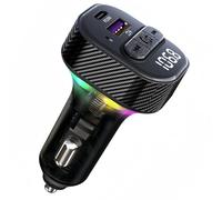 YCTech Bluetooth 5.3 FM Transmitter for Car, Bluetooth Car Adapter with USB C PD 30W & QC 3.0 Fast Charger, Hands-Free Calling, HiFi Bass Sound, LED Display, USB Drive Support for iPhone & Samsung