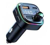 YCTech Bluetooth FM Transmitter for Car Phone Charger, Wireless Bluetooth Car Adapter with USB C PD 30W Fast Charging, Hands-Free Calling, HiFi Bass Sound, USB Drive, LED Display for iPhone & Samsung