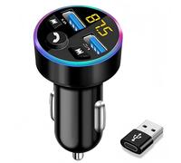 YCTech Bluetooth FM Transmitter, Universal Car Charger Adapter with Dual USB Fast Charging, USB-C Converter, Hand-Free Calling, Wireless Radio Receiver & Music Player (USB-C Converter Included)