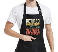 Yctsecha Retirement Apron - Black, Unisex-Adults, Kitchen Apron with 2 Pockets, Tie Strap Closure, Personalized Retired Gift for Men, Women, Husband, Wife, Dad, Mom, Grandpa, Grandma