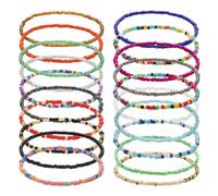 YCTTKDD 20Pcs Boho Beaded Pearl Bracelets Bohemian Handmade Beaded Anklets Bracelets,Colorful Glass Rice Beads Anklet Elastic Thread Wrap Bracelets String for Girls Ladies Summer Beach