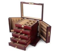 YCTTKDD Jewelry Display Stand Wooden Jewelry Box 5-Tier Vintage Case with Mirror