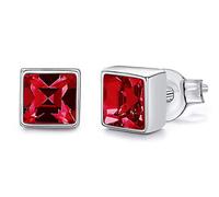 YCTTKDD Women Ladies 925 Sterling Silver Earrings Crystal Stud Earrings/Red