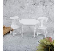 Yctze 1:12 Miniature Wooden White Dining Table with Two Chairs - Dollhouse Furniture Set for Realistic Kitchen Decor Accessories (Three-piece table and chair set)
