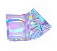 Yctze 100PCS Hologram Cellophane Self Sealing Zipper Lock Bags 9x12cm, Iridescent Transparent Bags for Candy, Jewelry, and Biscuit Storage