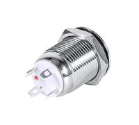Yctze 12mm LED Momentary Push Button Switch Brass Plated Metal Head IP65 with Rubber Ring Hex Nut for Industrial Outdoor Use (red)