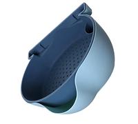 Yctze 2 Layer Plastic Strainer Bowl with Phone Bracket - Kitchen Colander Draining, Vegetable and Fruit Washing, Food Strainer Basket Home Cooking Needs (Light Blue and Dark Blue)