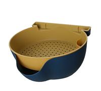 Yctze 2 Layer Plastic Strainer Bowl with Phone Bracket - Kitchen Colander Draining, Vegetable and Fruit Washing, Food Strainer Basket Home Cooking Needs (Dark Blue and Yellow)