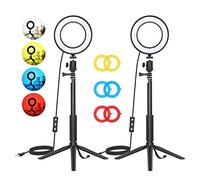 Yctze 2-Pack 6 Inch LED Ring Light Kit with 2 Dimmable 5600K USB Video Lights 2 Extendable Tripods 2 Ballheads 6 Color Filters for Video Conference Recording Live Streaming