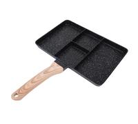 Yctze 4 Section Grill Pan, Nonstick Grilling Pan, Wood Handle Egg Skillet with 4 Distinct Sections, Ideal for Home Cooking Frying, Gas Stove, Induction Cookware & Ceramic Cooktops