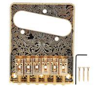 Yctze 6 Saddle Vintage Electric Guitar Bridge with Brass Bucket, 52.5mm String Pitch, Zinc Alloy Stable Sustain, for TL Squier Classic Vibe Electric Guitars (Gold)