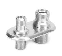 Yctze A C Bulkhead AC Bulkhead Connector Air Conditioner Fitting 2 Port Billet Aluminum 7/8-14 and 5/8-14 Threads with Polished Finish (Silver)
