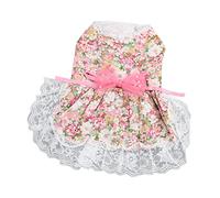Yctze Adorable Pink Floral Dog Small Dogs with Bowknot - Soft, Breathable, and Stylish Puppy Apparel Weddings, Birthday Parties, and Daily Wear, Perfect Chihuahuas, Pomeranians, (M)
