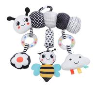 Yctze Bed Hanging Toy, Handmade Plush Stuffed Animal Hanging Toy with Wind Chimes, Black and White Sensory Development for Babies Nursery Decor Crib Stroller Mobile