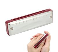 Yctze Blues Harmonica 10 Holes in G Key - Stainless Steel & ABS Wind Instrument for Skill Levels (Red)