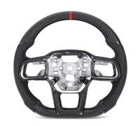 Yctze Carbon Fiber Perforated Leather Steering Wheel D Cut Flat Bottom Racing Design with Red Stitch & Non Slip Thumb Grips for Mustang 2024+