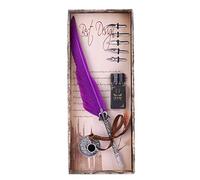 Yctze Classical Retro Feather Dip Fountain Pen Set with 5 Nibs, Vintage Writing Pen for Calligraphy, Ideal Box (retro purple)