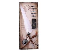 Yctze Classical Retro Feather Dip Fountain Pen Set with 5 Nibs, Vintage Writing Pen for Calligraphy, Ideal Box (Vintage White)