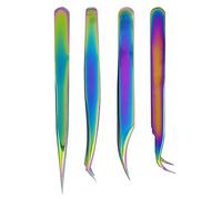 Yctze Eyelash Extension Tweezer Set, 4PCS Stainless Steel False Eyelash Applicator Clips, Colorful Durable Beauty Tools Clips with Applicator Function, Ideal for Professional Salon