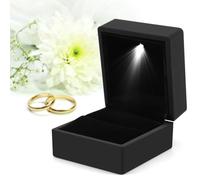 Yctze Fashionable 4 Colors LED Lighted Ring Storage and Display Case Ideal for Engagement Proposal Ring & Earring, Stylish Light Up Gift Box (Black)