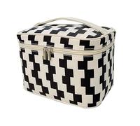Yctze Large Capacity Makeup Bag with Glossy Zipper and Sturdy Handle, for Travel and Outdoor Activities (Black White Cube)