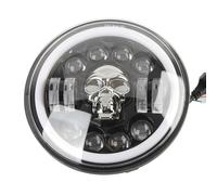 Yctze Motorcycle LED Angel Eye Headlight Skull Design High Brightness 3000LM Universal Fit for 7in Round Headlight ABS Aluminum White Light