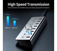 Yctze Multifunctional 7 Port USB3.0 Hub with Charging Port Aluminum Alloy High Speed Data Transfer Dual Charging Design for Laptop PC Mobile Phone Tablet Accessories