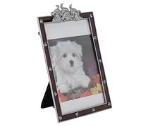 Yctze Pet Photo Frame, Rectangular 4x6 Inch Picture Frame with Stand & HD Glass Panel, for Dog Lovers, Tin Metal Memorial Portrait (Brown)