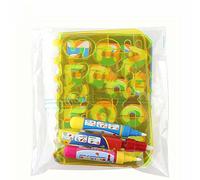 Yctze Plastic Geometric Figure Alphabet Hollow Board, Painting Template Set, Educational Learning Tool with 3 Pens & Creative Art Stencils, Ideal for Kids Art Projects (Cartoon Puzzle Geometric