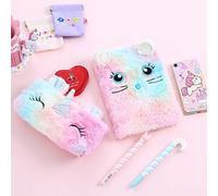 Yctze Plush Cartoon Diary Book for Girls, Cute Notepad with 160 Pages, Ideal Kids, for Writing and Drawing (white&black)