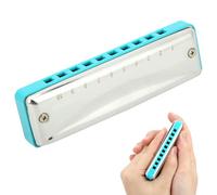 Yctze Stainless Steel Blues Harmonica 10 Holes Key of Eb for Beginners & Professionals, Portable & with Ergonomic Design (Blue)