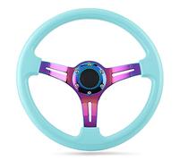 Yctze Universal 350mm Light Blue Racing Steering Wheel Replacement with 6 Bolts - Ergonomic Design Enhanced Comfort and Control, Perfect Most Vehicles and Racing Cars, Easy