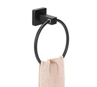 Yctze Wall Mounted Towel Ring - Sturdy Round Bathroom Towel Rack Holder, Space-Saving Hook for Quick Drying, Black Brushed Finish, Easy Installation with Solid Base