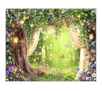 YCUCUEI 10x8ft Enchanted Forest Backdrop Glitter Fairy Tale Wonderland Flower Butterfly Lamp Photography Background Easter Family Festival Party Decor Photo Booth Banner