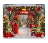 YCUCUEI 10x8ft Fabric Christmas Backdrop Winter Forest Wooden Barn Door North Pole Snowy Xmas Tree Photography Background Family Holiday Party Decor Photo Props