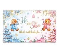 YCUCUEI 72x43inch Fabric Christmas He or She What Will Baby Be Backdrop Gingerbread Xmas Tree Photography Background Gender Reveal Party Decorations Photo Banner Props