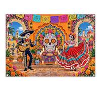 YCUCUEI 7x5ft Day of The Dead Backdrop Dia de Los Muertos Photography | Sugar Skull Marigold, Dancing Skeleton Party Decoration, Papel Picado Banner, Mexican Photo Booth, Polyester, Grommets, 1PC