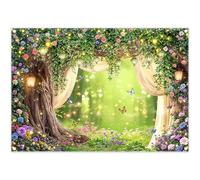YCUCUEI 7x5ft Enchanted Forest Backdrop Glitter Fairy Tale Wonderland Flower Butterfly Lamp Photography Background Easter Family Festival Party Decor Photo Booth Banner